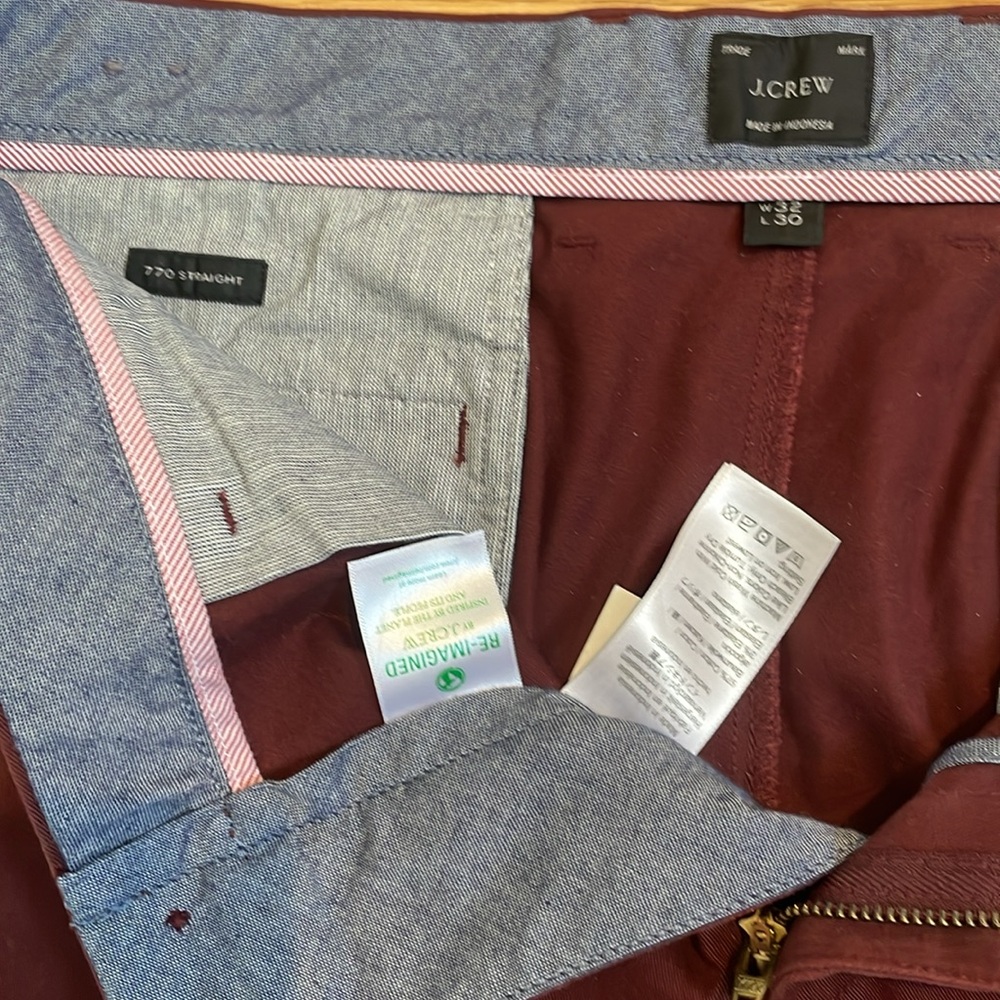 J Crew men’s burgundy flat front 770 straight khakis 32x30 - Picture 7 of 8